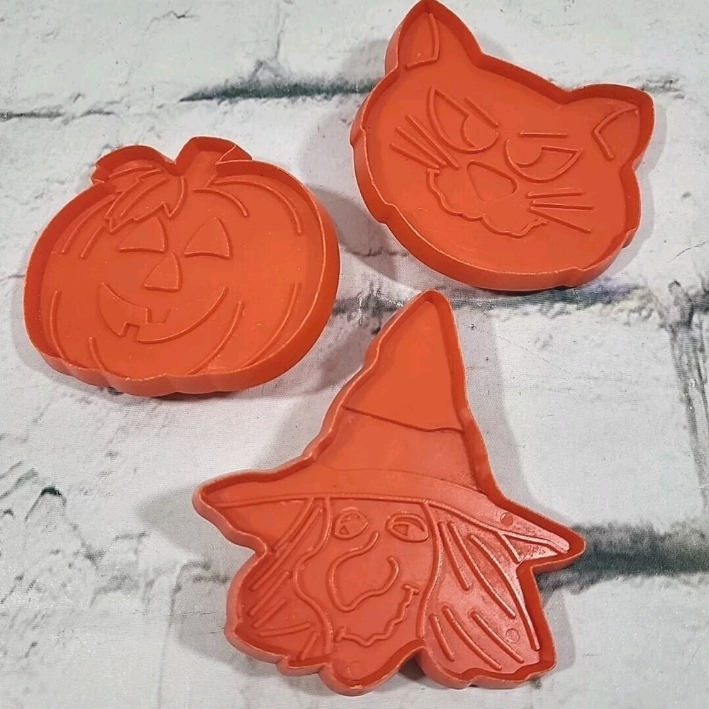 Vintage Hallmark Halloween Cuttie Cutters Lot of 3 Witch Cat Pumpkin Orange